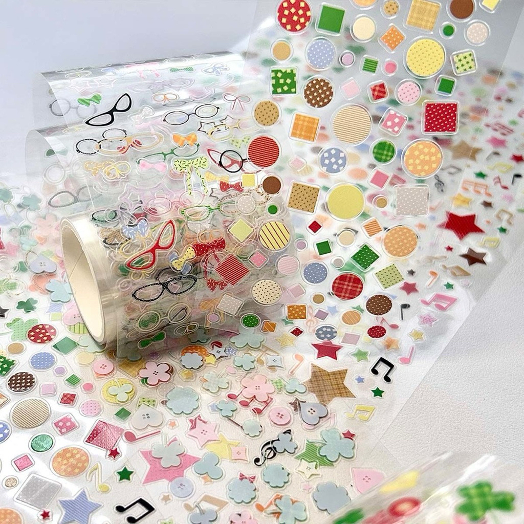 (6C) washi tape selotip transparan deco bujo kiss cut bintang bulat mix star round glasses plant
