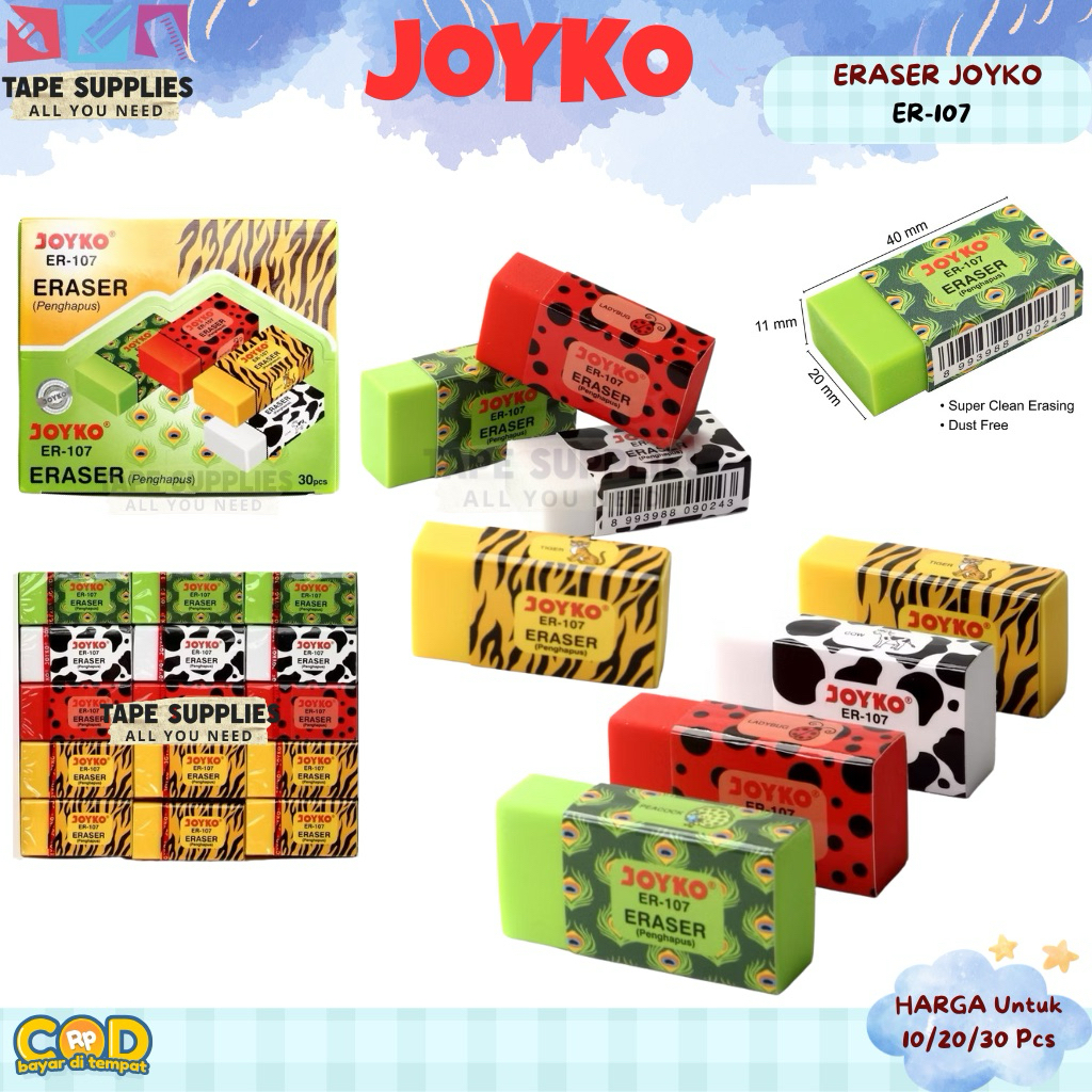 

ISI 10/20/30 PCS JOYKO Penghapus Apusan ER-107 Pasti Bersih / Eraser Karakter Animal / Penghapus Sekolah Anak