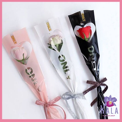 

50 Lembar Plastik Wrapping Bunga single motif love plastik buket bunga valentine SF17