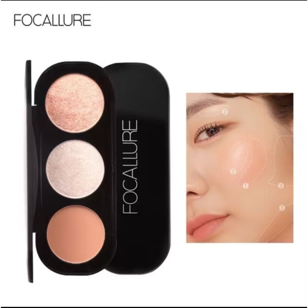 FOCALLURE Blush & Highlighter Palette Face Makeup 3 Colours