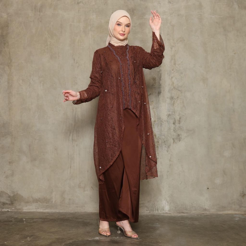 Wtc - Kebaya Aura Set Brokat Chantilly Premium Armany Silk