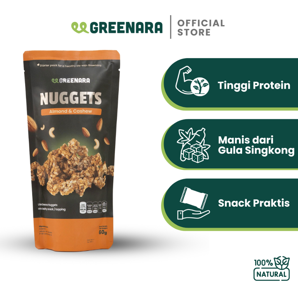 

Greenara Nuggets Almond & Cashew / Snack Nugget Almond dan Mede Panggang