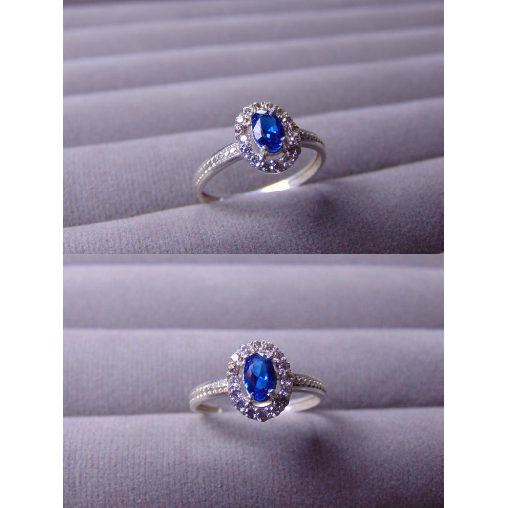 Cincin Mata Biru Elegan Perak Asli 925/Cincin Permata/Cincin Wanita Dewasa/Cincin Fashion/Lapis Emas