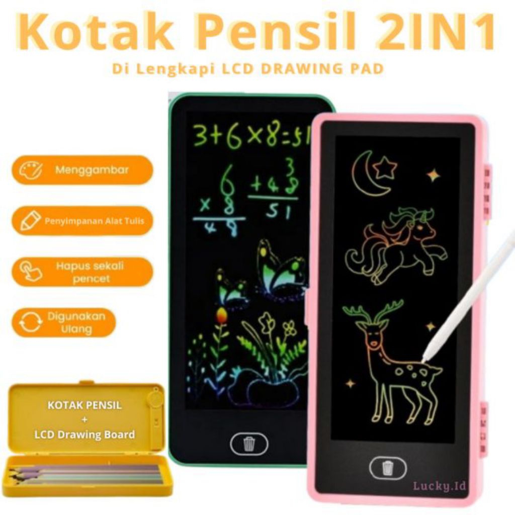 

KOTAK PENSIL DRAWING 2IN1 Case / LCD Writting Drawing Box Case / Pencil Drawing Pad Edukasi 2in1image
