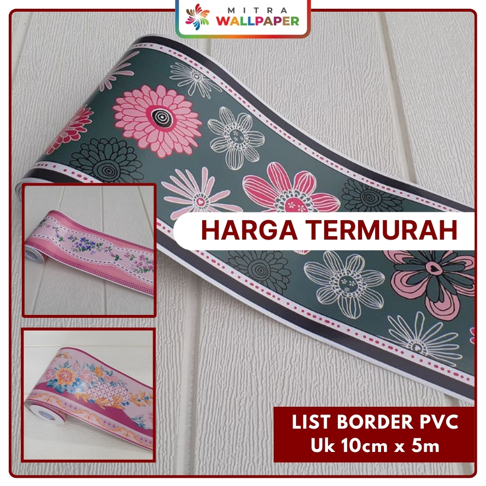 Wallstiker List Border PVC Premium Stiker Lis Sudut Dinding Bawah Motif Batik Merah Berperekat Kuat