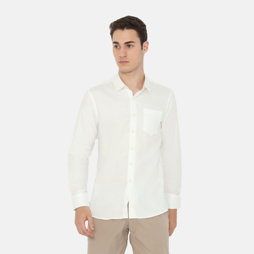 BAROSSO - Dalton Long Sleeve Slim Fit Casual Shirt | Kemeja Polos Lengan Panjang Kasual Pria - Putih