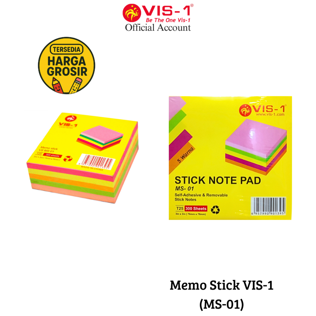 

VIS-1 Sticky Memo MS 01 / Memo Tempel 76x76mm 300 Lembar