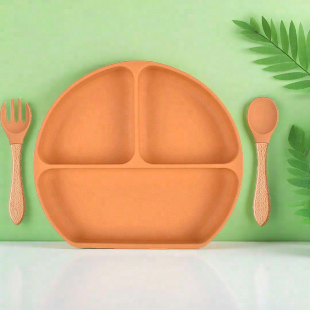 Piring Hisap + Sendok + Garpu Set Alat Mkn Set Piring Silikon Tahan Air