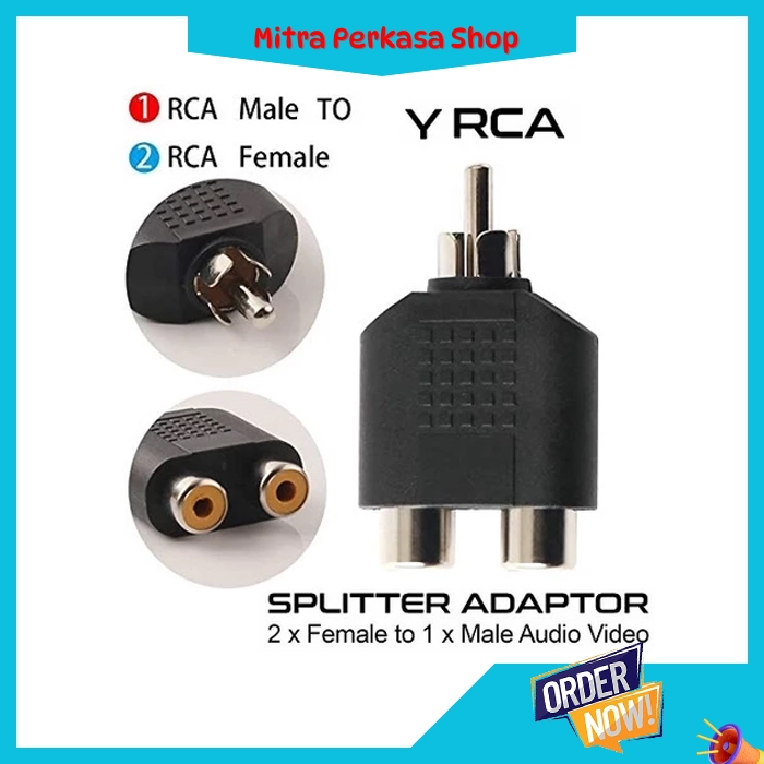 Cabang Y RCA Splitter T 1 Male To 2 Female Spliter Converter Adapter Jack / Converter RCA 2 Female T