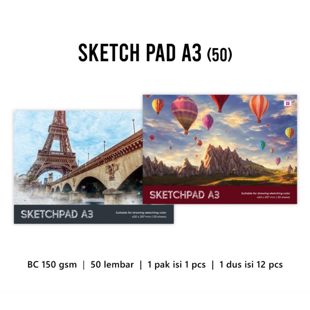 

Tiara Sketch Pad Spiral/Lem A3 50 lembar