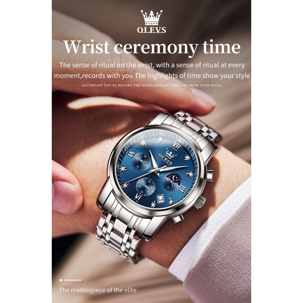 OLEVS Jam Tangan Pria Tahan Air original OLEVS Watch Stainless Steel Terbaru Elegant Mewah Functiona