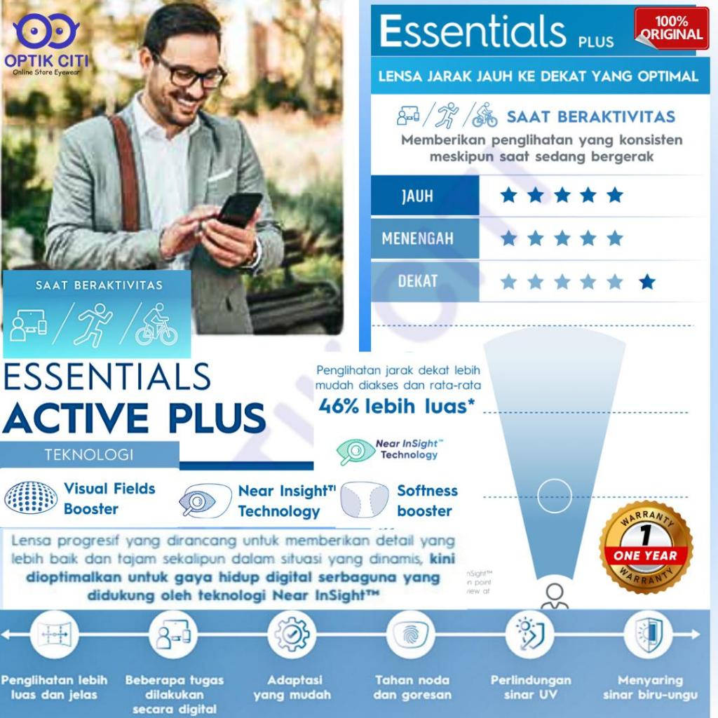 Lensa Progresif Essilor Essentials Plus Active Blue Cut Uv Night Drive Original