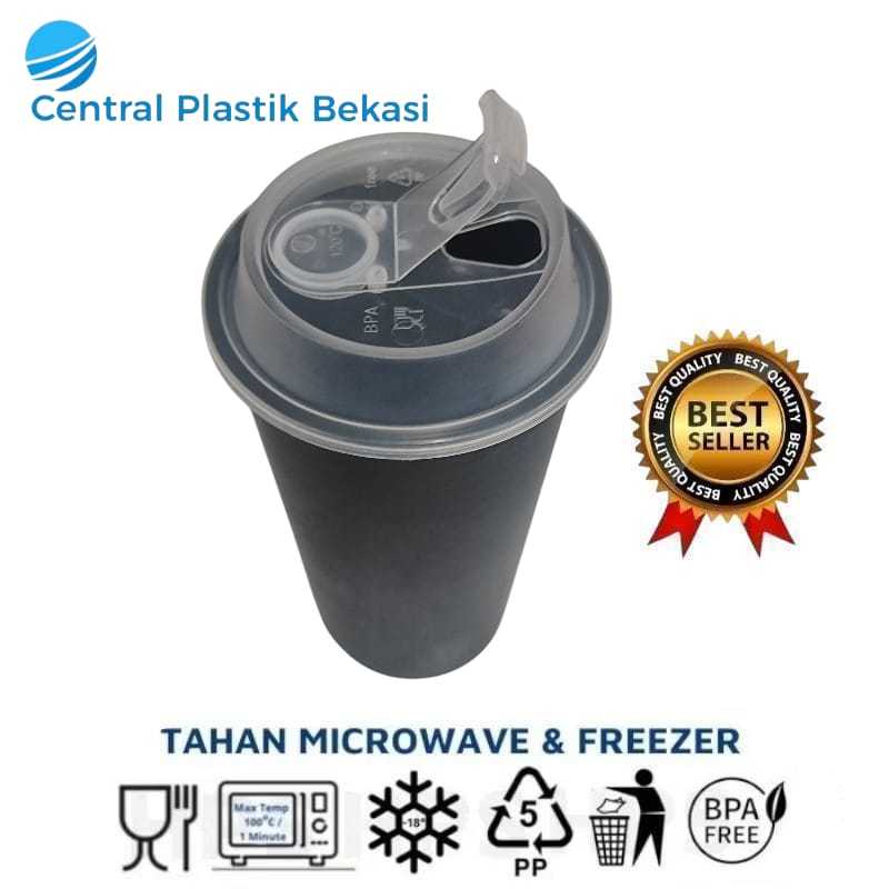 CUP PREMIUM INJECTION DATAR HITAM FROSTED 12 SD 22 OZ + Tutup Flip Lid Injection