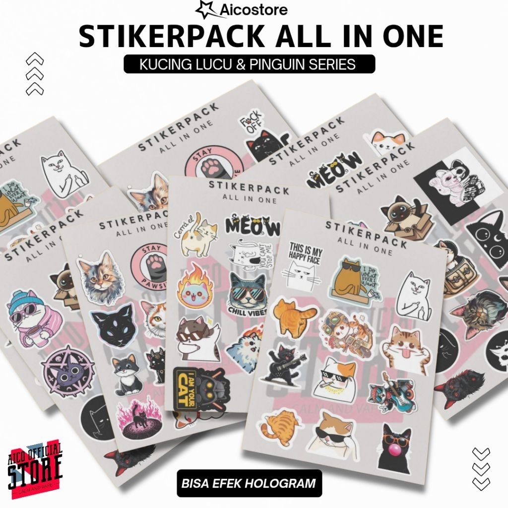 

HOLDINGSKYY - Premium Stikerpack Kecil Laminasi Glossy - Aesthetic Untuk Apapun - KUCING SERIES - CAT ART