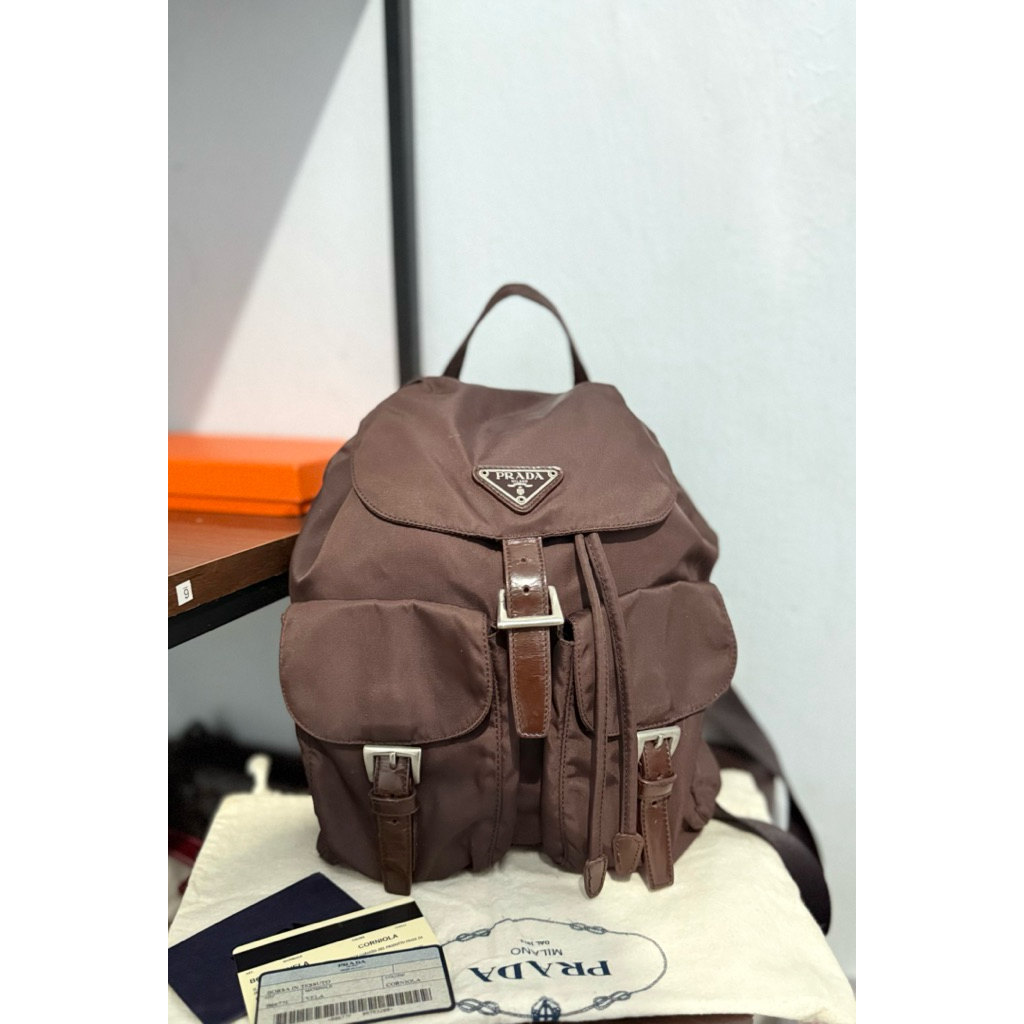 Backpack Prada Nylon Tessuto Dark brown