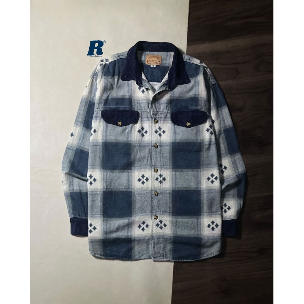 Kemeja Lengan Panjang Flannel Shirt Veterano Double Pocket Pattern Navajo Aztec Size XL fit XXXL Uni