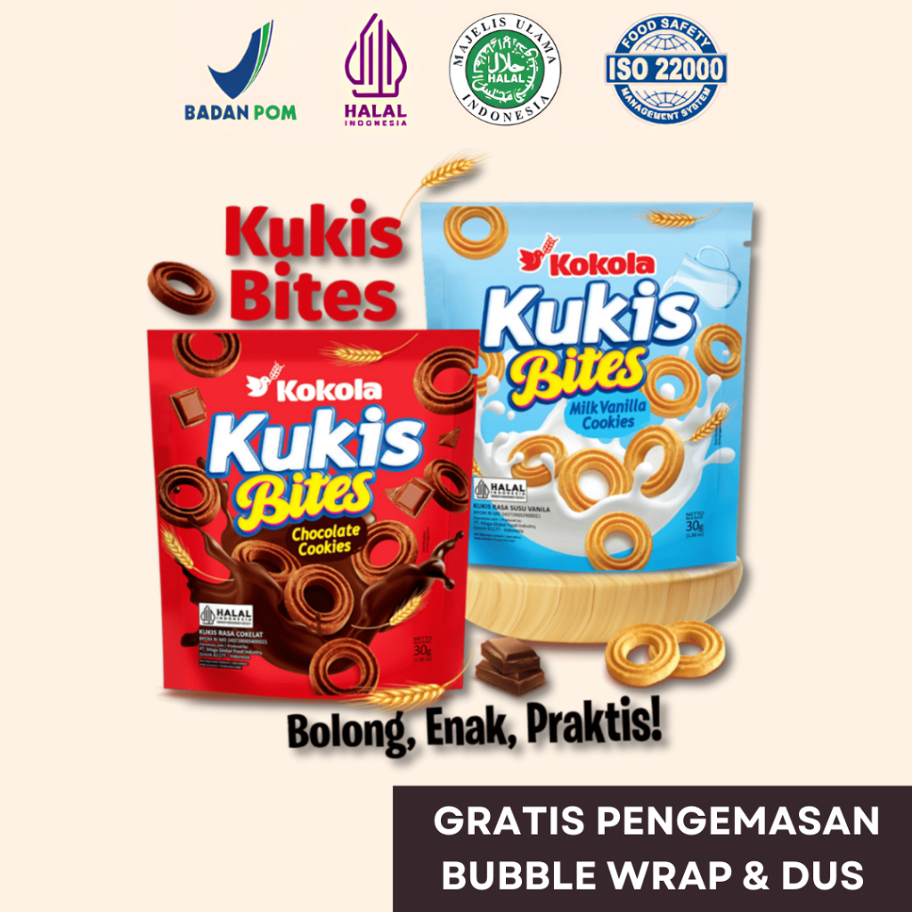 

Kokola Kukis Bites 30 gram Chocolate, Vanilla Milk