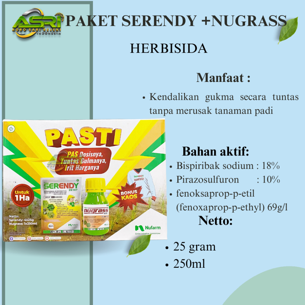 COPACK SERENDY Herbisida Padi Paket Serendy Nugrass Herbisida Selektif Nugras 250ml Bonus Kaos / Ser