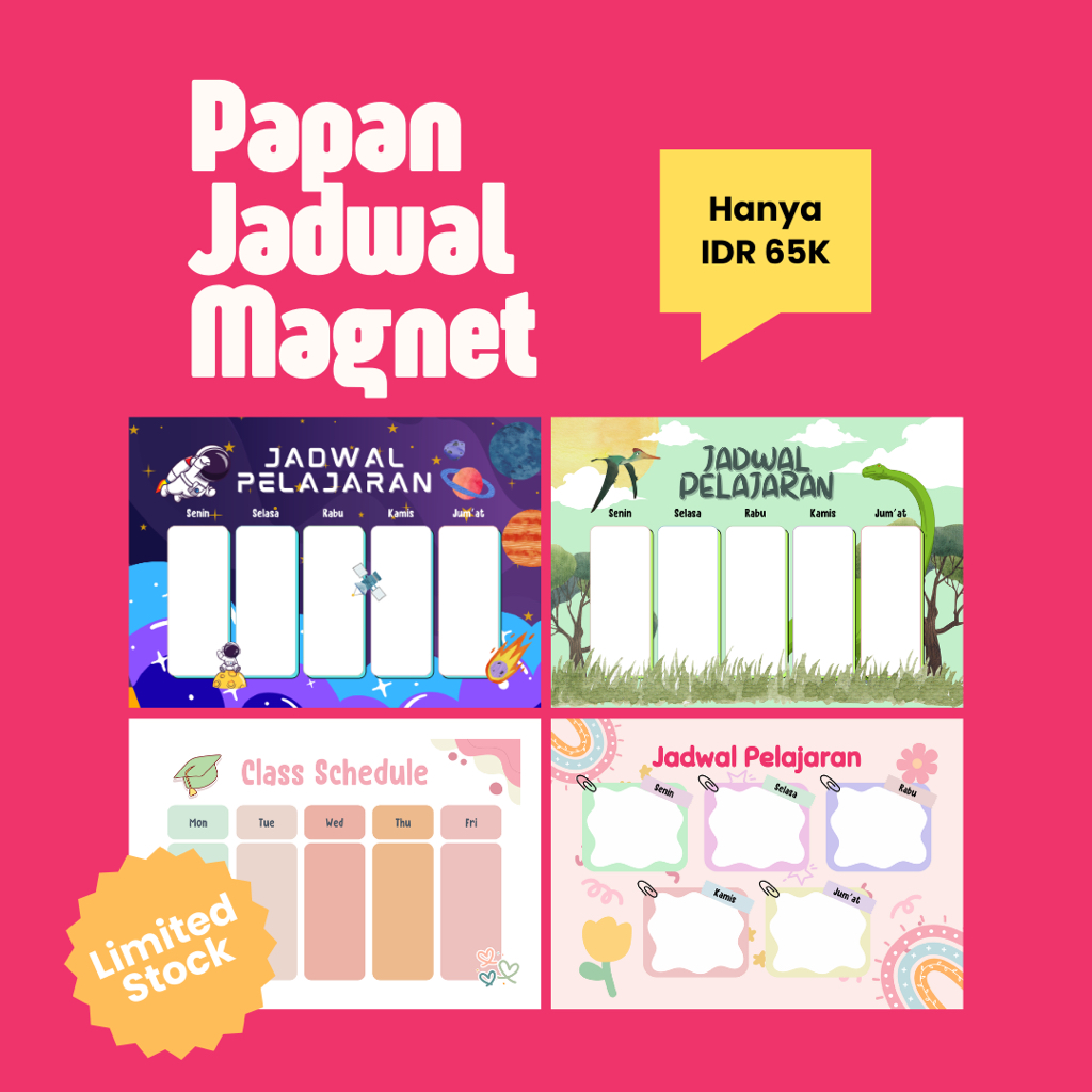 

Papan Jadwal Melajaran Magnet Anak | Jadwal Sekolah A4 | Series 001