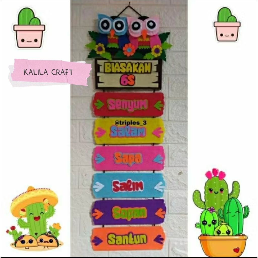 HIASAN KELAS PAUD TK SD / DEKORASI KELAS BIASAKAN 6S MODEL BURUNG HANTU BAHAN SPON