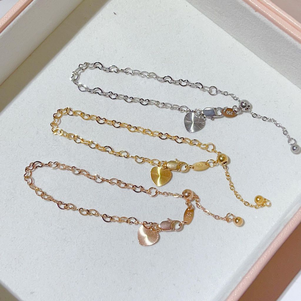 gelang serut kait love embos 750 kait lobster/gelang titnium/gelang wanita/gelang anti karat/gelang 