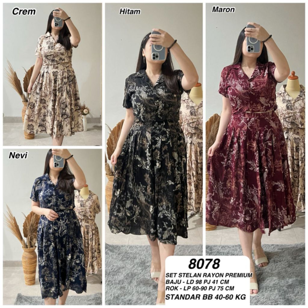 Mv Shop Set 8078 Setelan Baju Rok Rayon Premium Free Bandana Fashion Wanita