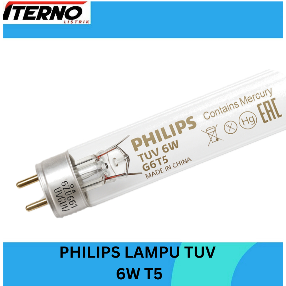 Philips TUV 6W G6 T5 Lampu UV Germicidal Lamp Disinfektan Air dan Udara
