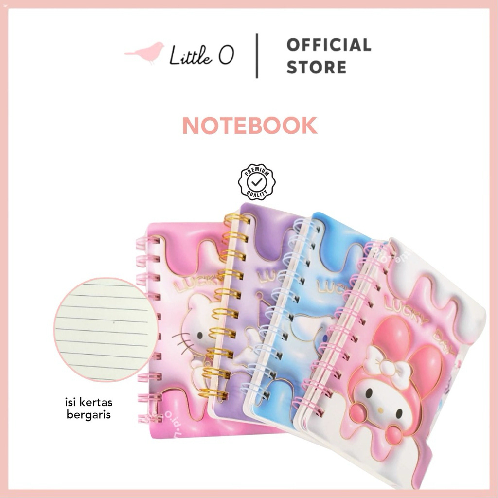 

LITTLE O Sanrio Notebook NOTEBOOK BERGARIS Notebook Mini 3D Glitter Notebook Ring Diary Kecil Size A7