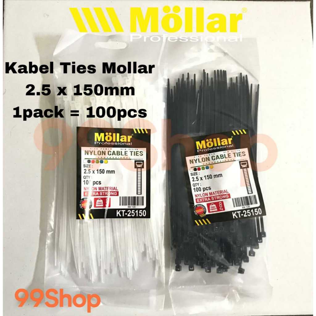 

MOLLAR KABEL TIES 1 pack 100pcs / Cable Tis / Kabel Tis 2.5 x 15cm Hitam Putih