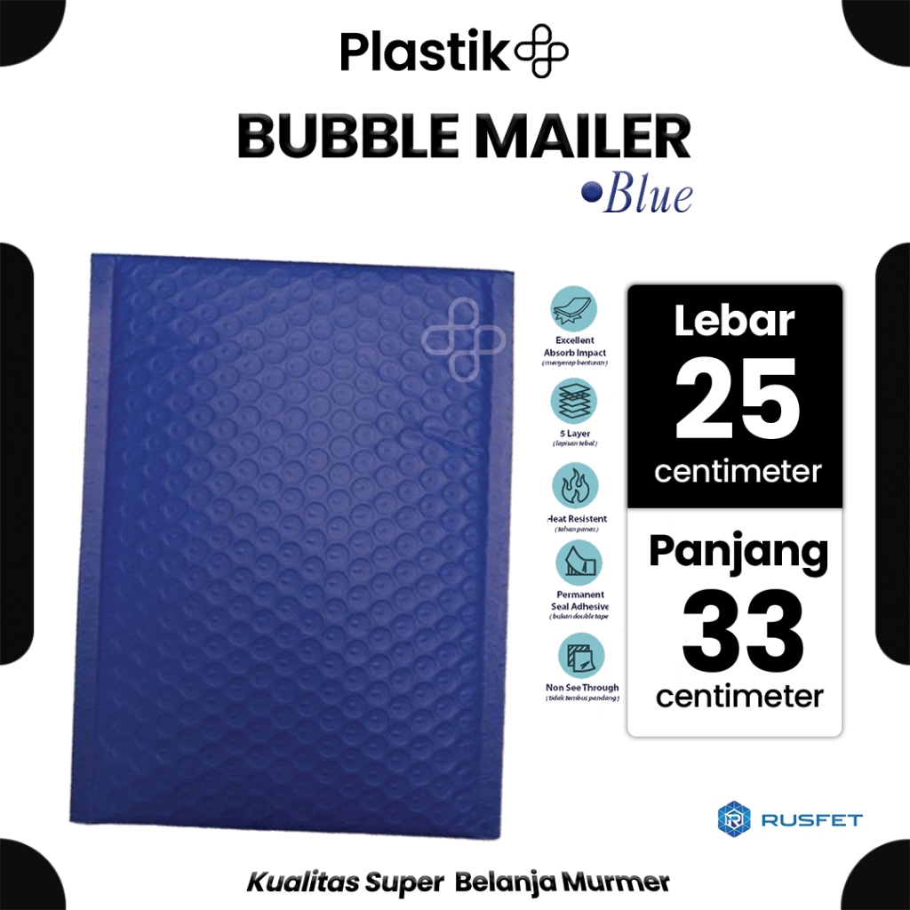 

Amplop Bubble Mailer Polos Biru Solid / Amplop Bubble Packing Murah Electric Blue 25 x 33 cm Satuan