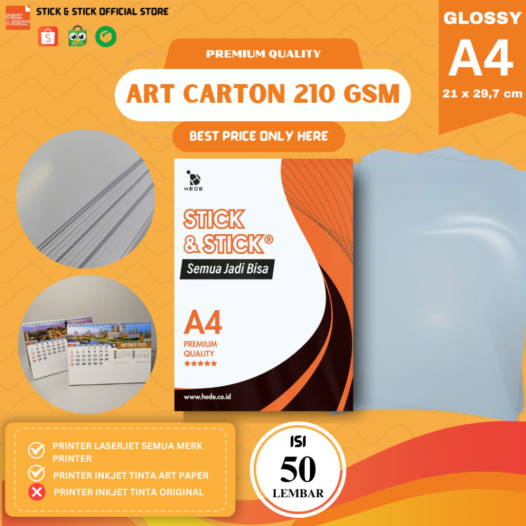 

Art Carton 210 gsm A4 isi 50 lbr / Kertas Brosur Glossy, Undangan, Kalender, Kartu Ucapan Glossy