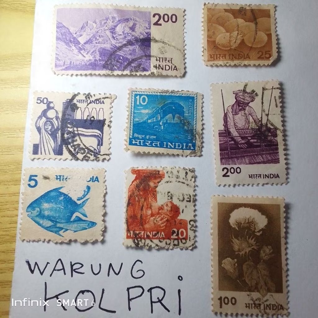 

koleksi perangko prangko lama india sepaket 8pcs