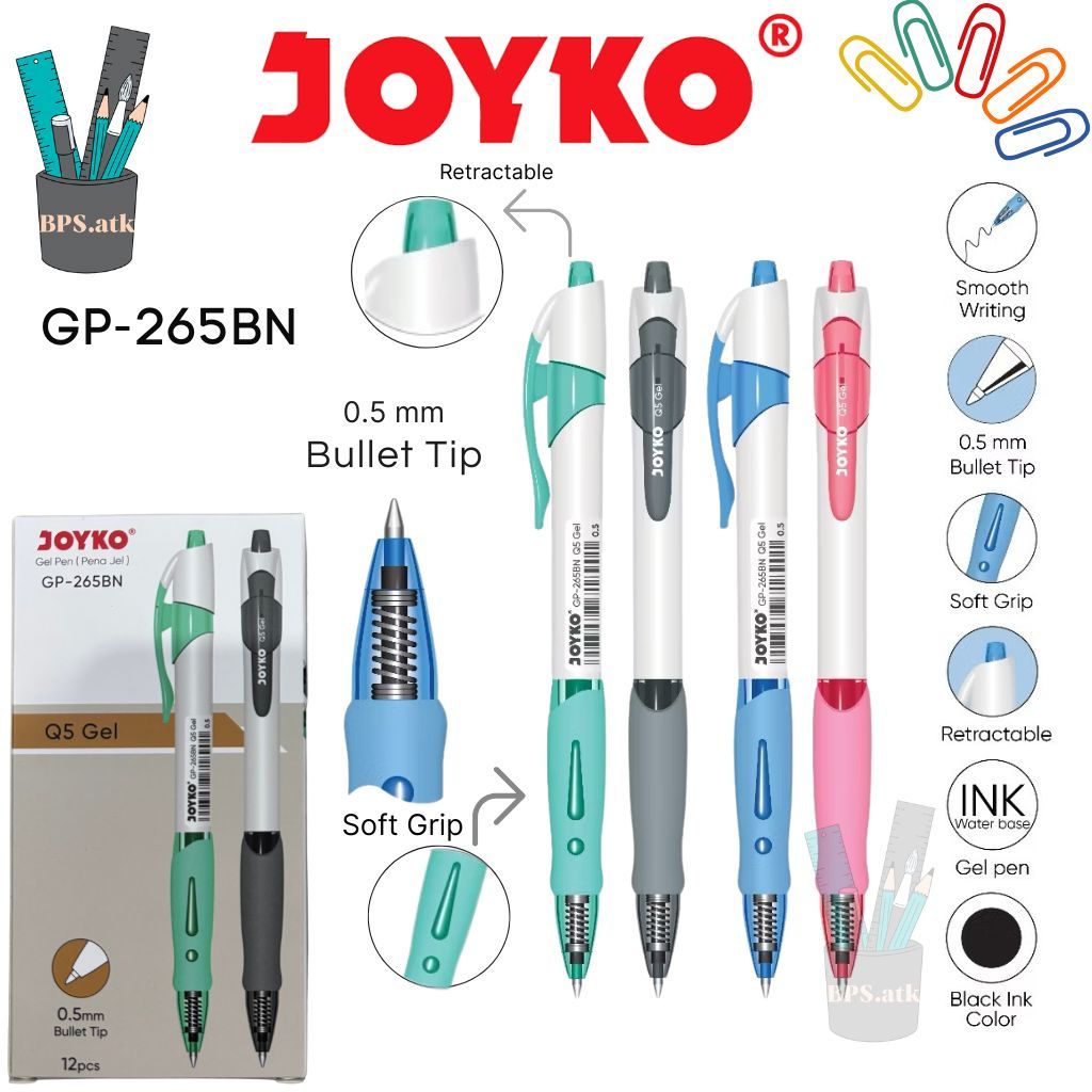 

(12 pcs) JOYKO Pulpen Gel Pen Pena GP-265BN Q5 Gel 0.5 mm Pulpen Cetek