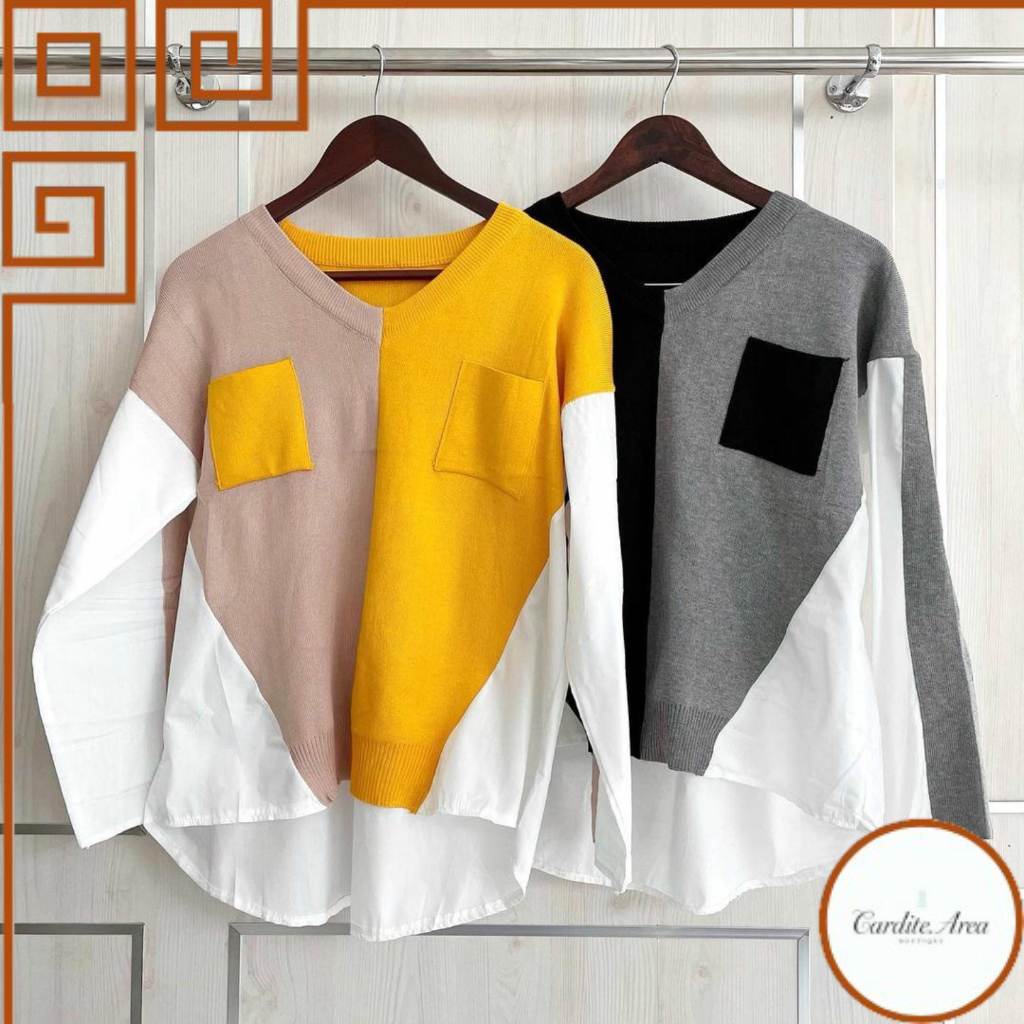 FLORENZA TOP Knit Blouse Kemeja Cardigan Sweater Atasan Wanita Korean Style Premium Katun ALL SIZE
