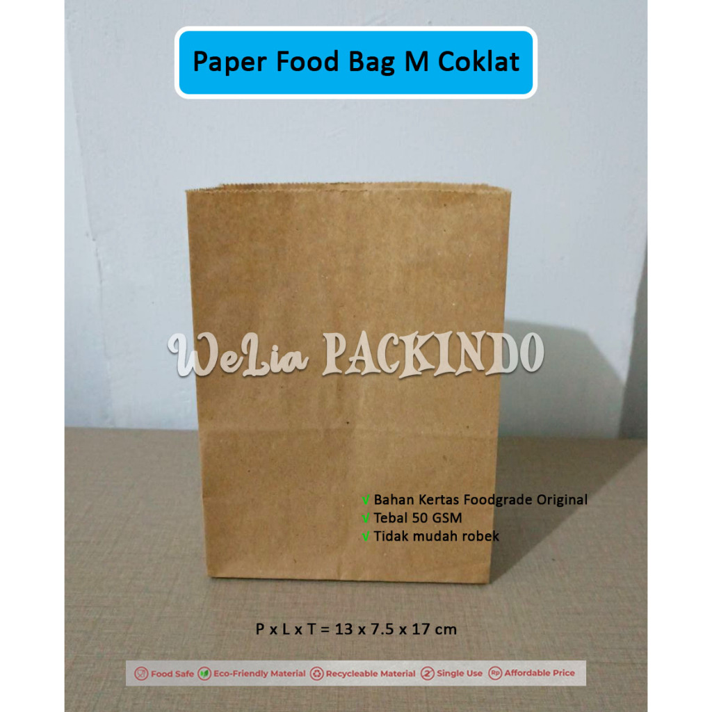 

[1 PCS] Paper Food Bag M Coklat 13x7.5x17 Flat Bottom Brown / Kantong Kertas M / Bungkus Kebab Roti Gorengan Waffle Souvenir Snack