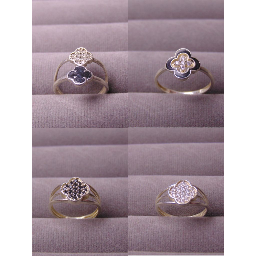 Cincin Perak 925 Lapis Emas Putih Terbaru/Cincin Wanita/Cincin Bunga Hitam/Perak 925 Asli