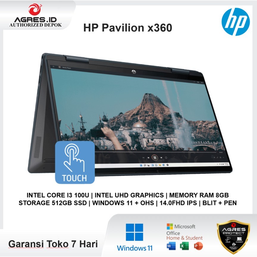 Laptop HP Pavilion X360 14 Touch Core I3 100U 8GB 512GB Win 11 OHS 14.0 Full HD IPS BLIT PEN