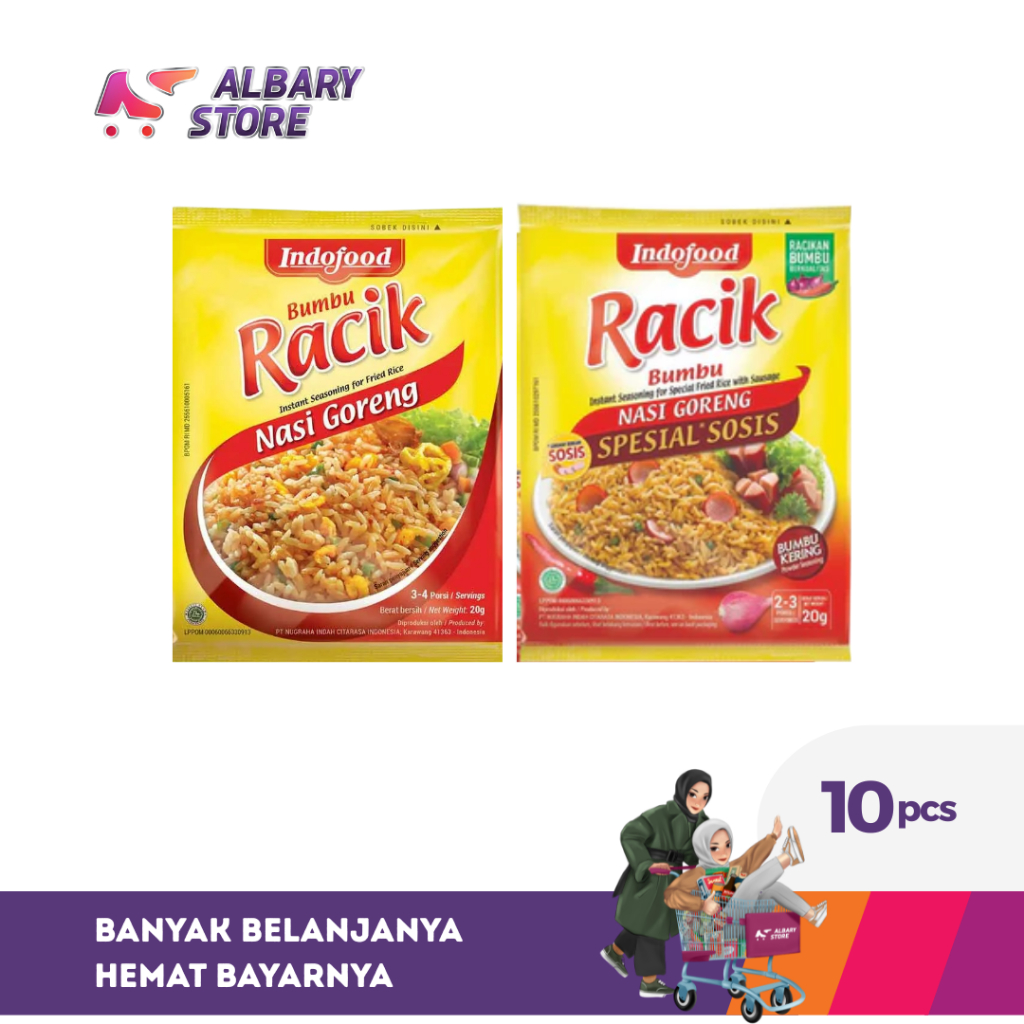 

Indofood Bumbu Racik Renceng | Nasi Goreng | Nasi Goreng Spesial Sosis - MENU NASGOR (Isi 10 pcs)