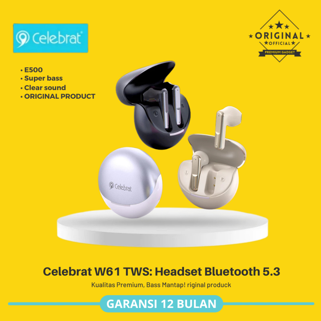 Celebrat W61 TWS: Headset Bluetooth 5.3 Kualitas Premium, Bass Mantap