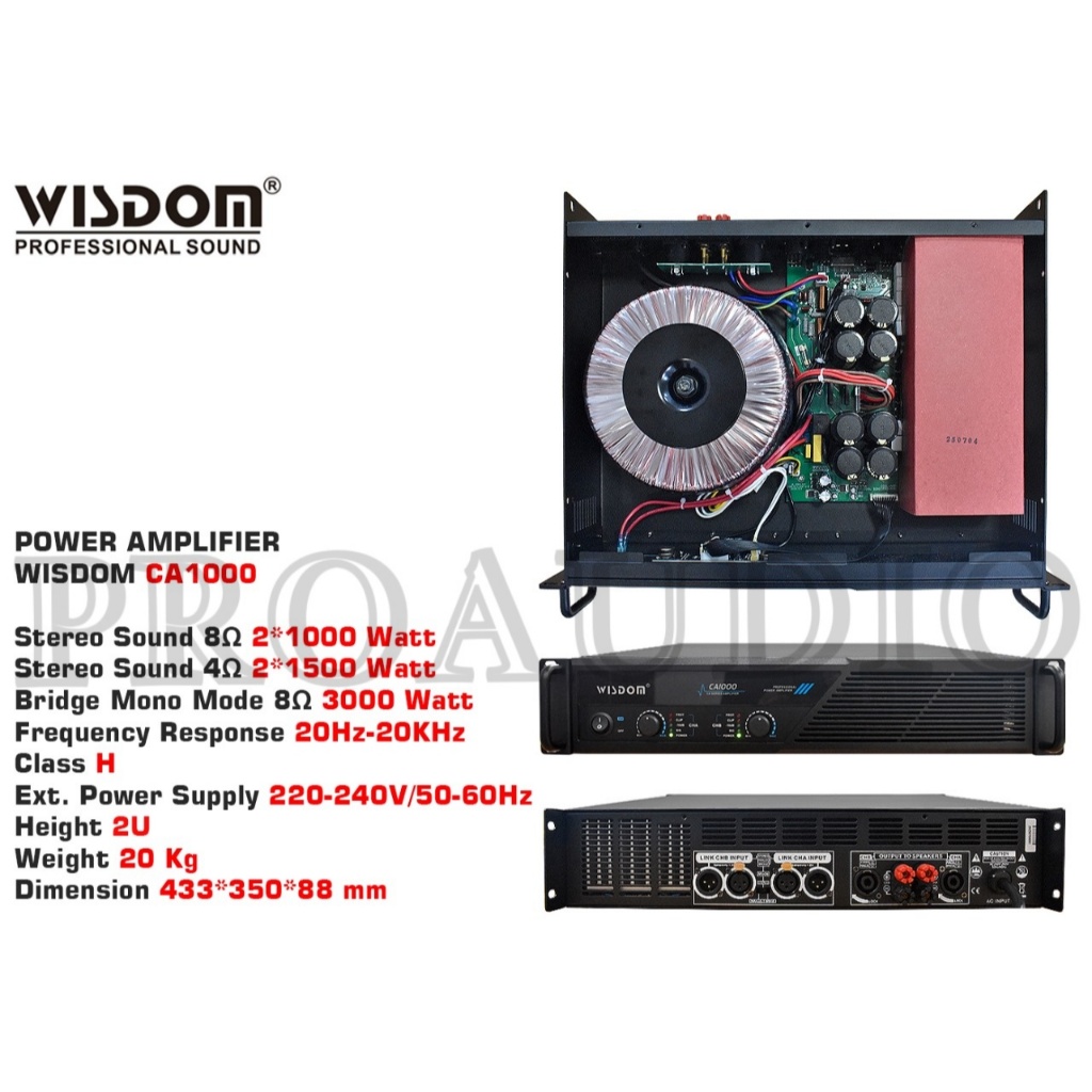 Power Amplifier Wisdom CA1000 CA-1000 Amplifier 2-Channel Wisdom CA 1000 ORIGINAL