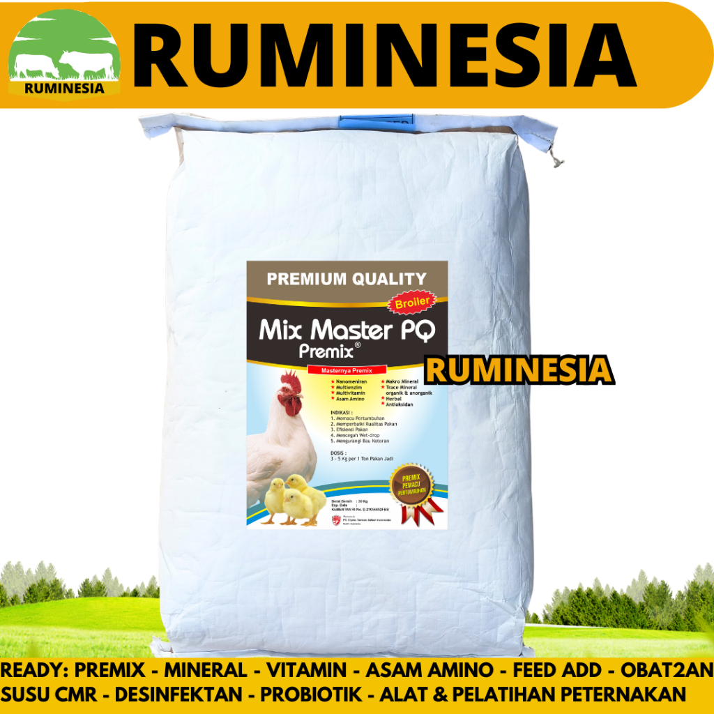 MIX MASTER PREMIX AYAM BROILER PQ 30 KG 1 SAK - Suplemen Premix Pemacu Pertumbuhan Ayam Broiler Peda