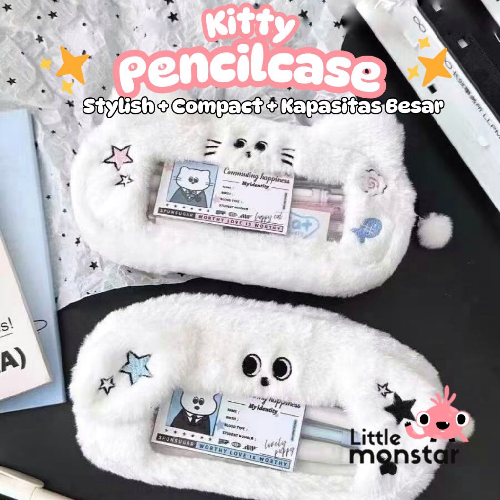 

tempat pensil lucu aesthetic gambar kucing bahan bulu lembut SB-1