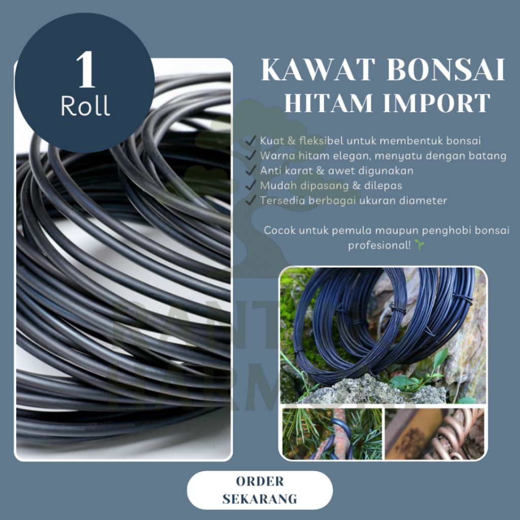 Kawat Bonsai Hitam Import 1 Roll ±1kg Alat Untuk Pembentukan Bonsai