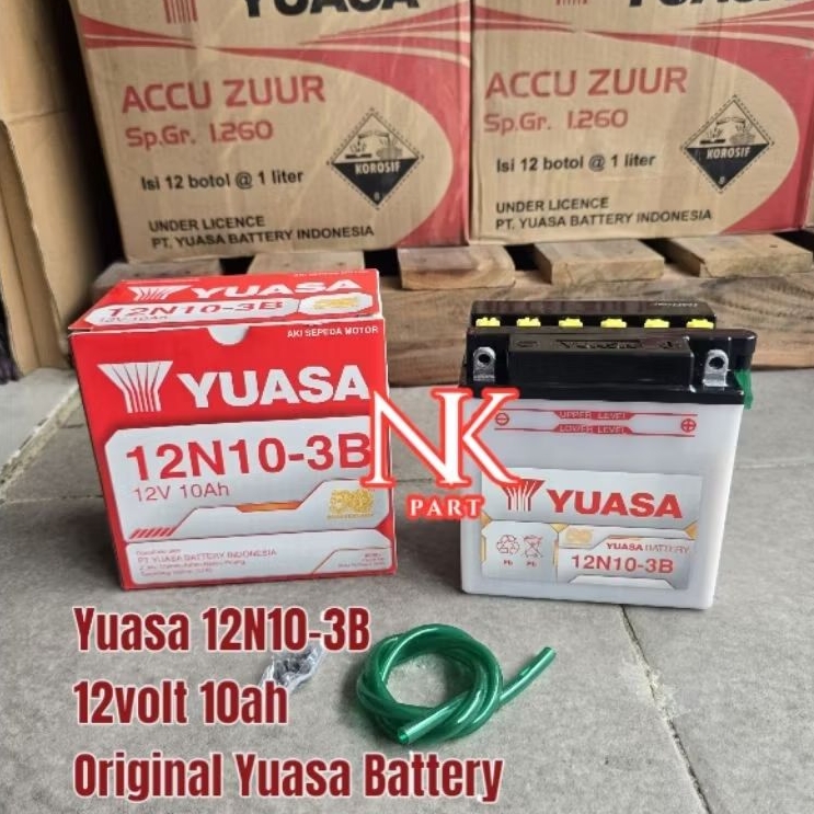 Aki Motor Roda Tiga Viar, Tossa, Jialing, Kaisar Accu Yuasa 12N10 3B 10Ah Aki Basah Original YUASA