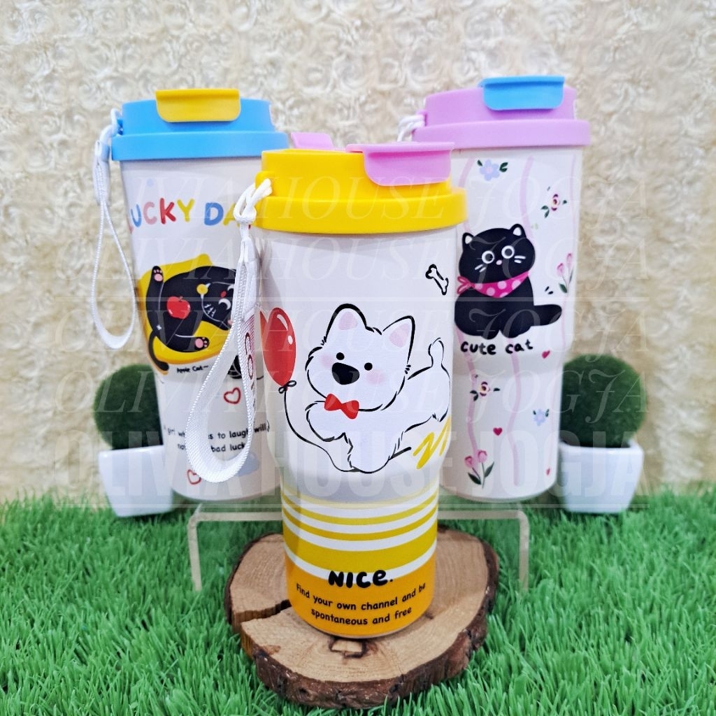 Botol Minum Kucing Anjing Sedotan 2 Lubang SUS 316 Tumbler Cat Doggy Stainless Termos Kucing Dog Cre