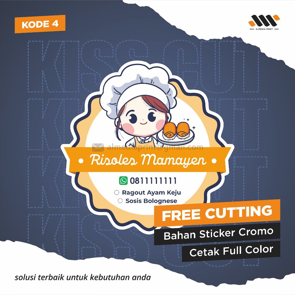 

(Isi 45-150 PCS) Cetak Stiker Cromo Vinyl Produk Kemasan Label Stiker Makanan Minuman (Free Cutting)