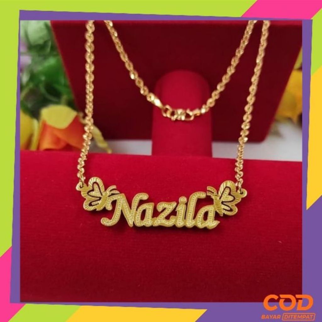 Kalung Nama kupu kupu Lapis Emas 24k Anak Dewasa