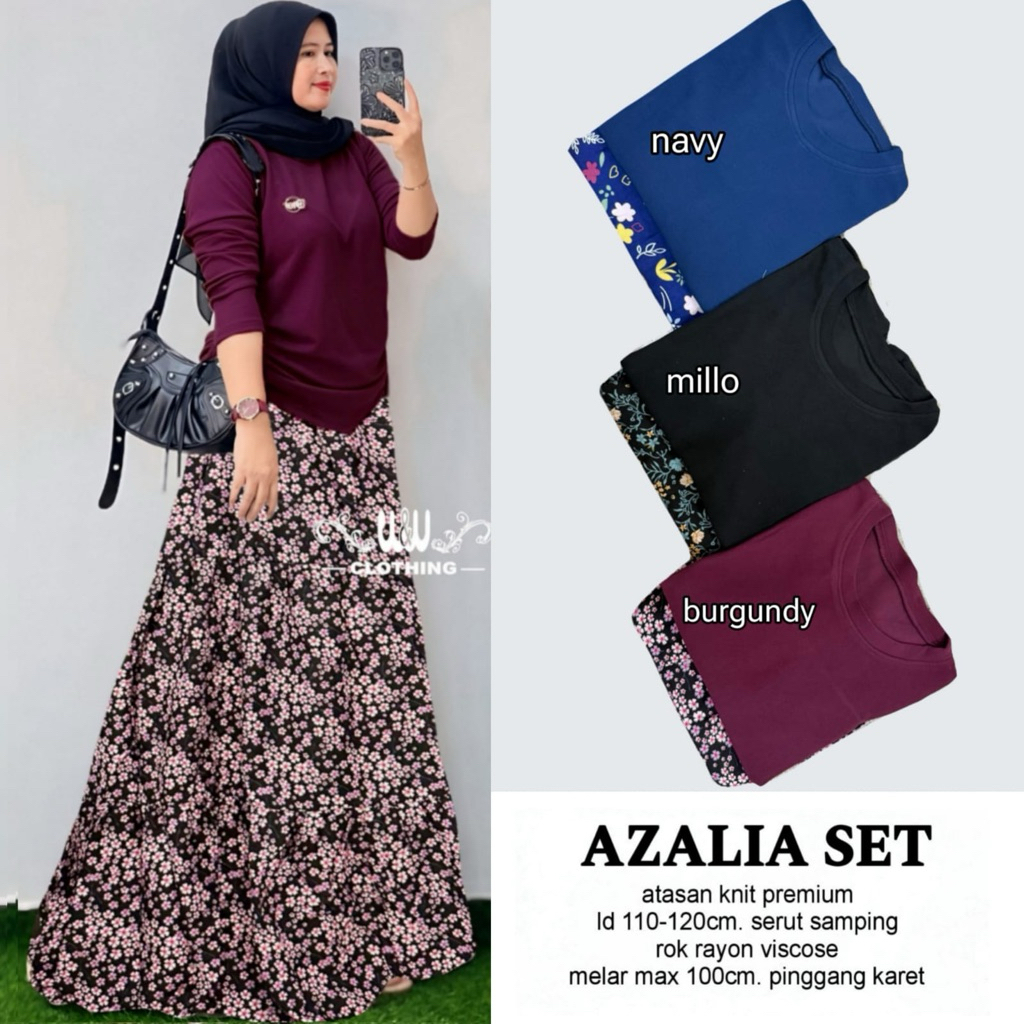 Azalia Set – Setelan Atasan Knit Premium + Rok Rayon Motif Bunga
