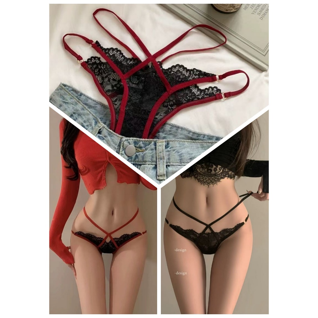 Prancis seksi tali renda tali celana dalam wanita berongga bernapas celana dalam