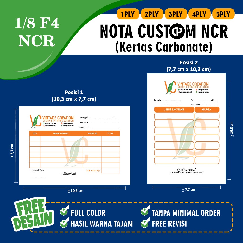 

NOTA CUSTOM NCR UKURAN 1/8 F4 FREE DESAIN (1PLY, 2PLY, 3PLY, 4PLY, 5PLY)